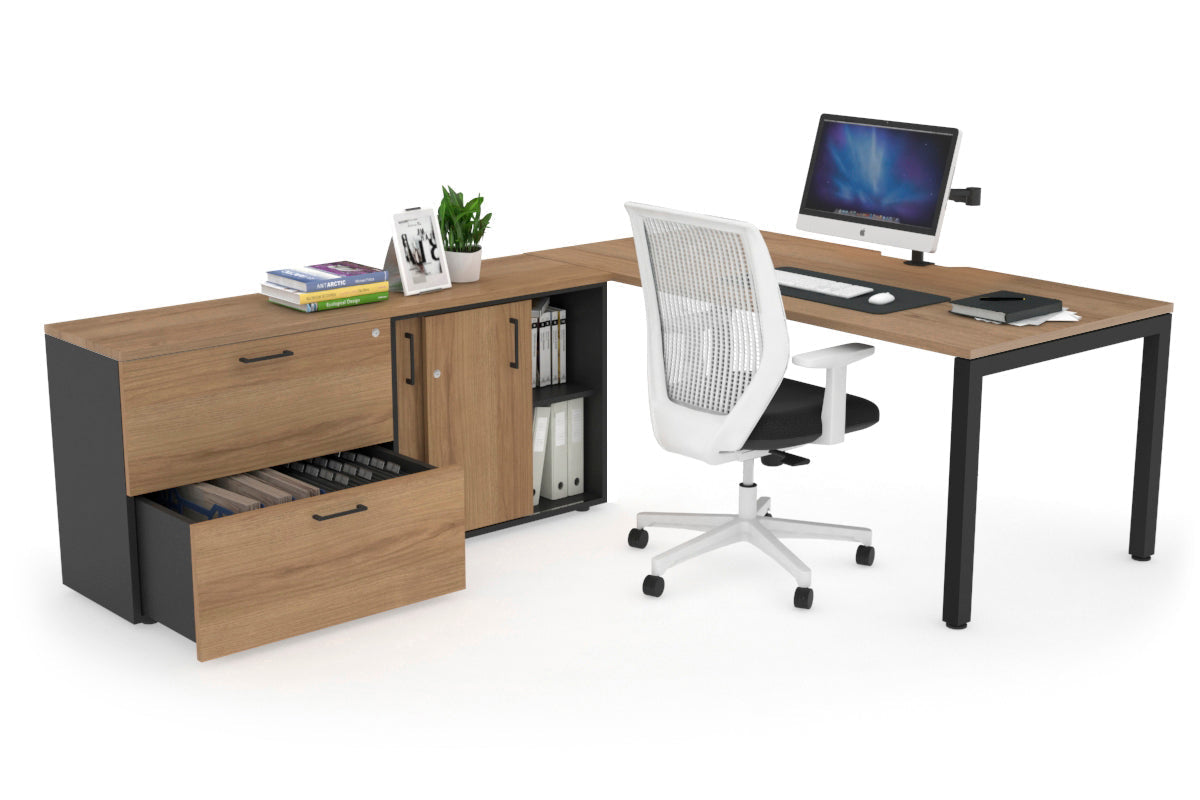 Quadro Square Executive Setting - Black Frame [1600L x 800W with Cable Scallop] Jasonl salvage oak none 2 drawer lateral sliding door credenza