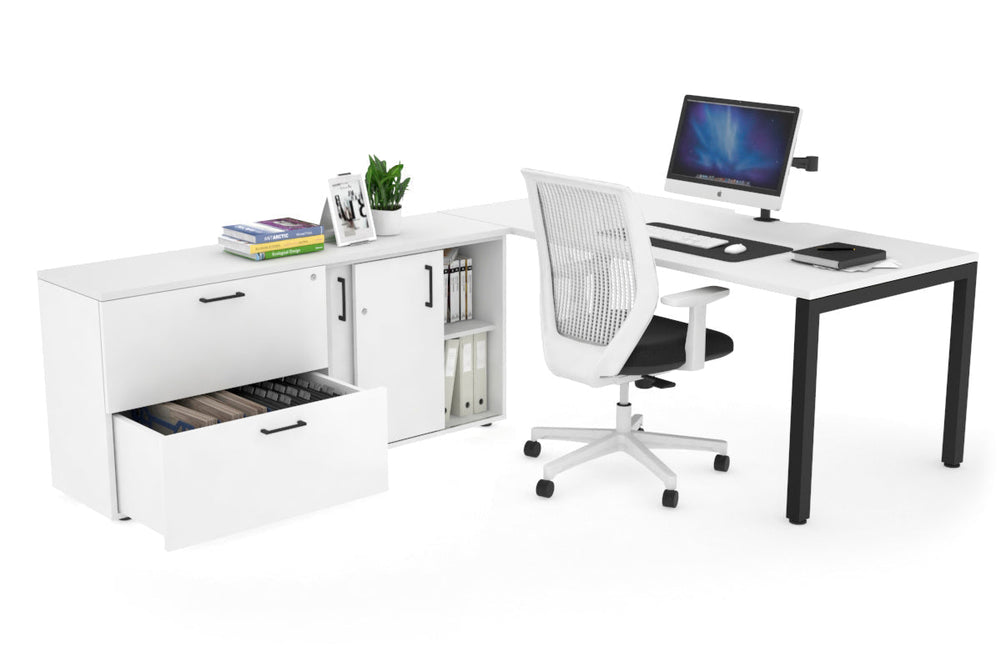 Quadro Square Executive Setting - Black Frame [1600L x 800W with Cable Scallop]-white none 2 drawer lateral sliding door credenza