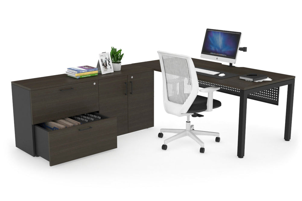 Quadro Square Executive Setting - Black Frame [1600L x 800W with Cable Scallop]-dark oak black modesty 2 drawer 2 door filing cabinet