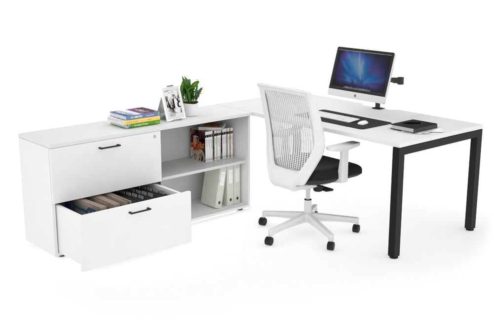 Quadro Square Executive Setting - Black Frame [1600L x 800W with Cable Scallop]-white none 2 drawer open filing cabinet