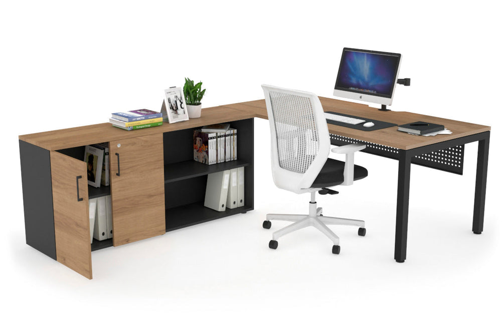 Quadro Square Executive Setting - Black Frame [1600L x 800W with Cable Scallop]-salvage oak black modesty 2 door open storage cabinet