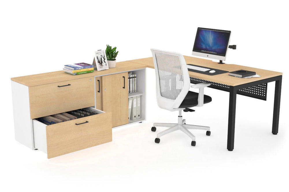 Quadro Square Executive Setting - Black Frame [1600L x 800W with Cable Scallop]-maple black modesty 2 drawer lateral sliding door credenza