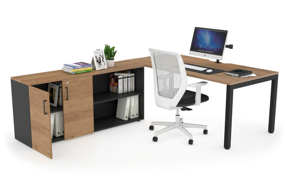 Quadro Square Executive Setting - Black Frame [1600L x 800W with Cable Scallop]-salvage oak none 2 door open storage cabinet