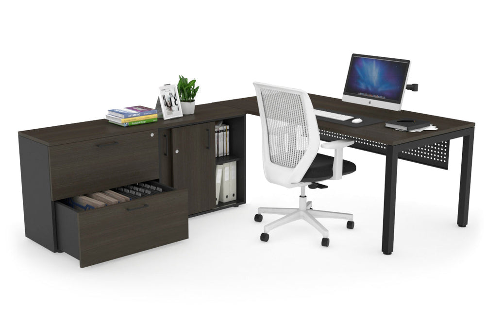 Quadro Square Executive Setting - Black Frame [1800L x 700W]-dark oak black modesty 2 drawer lateral sliding door credenza