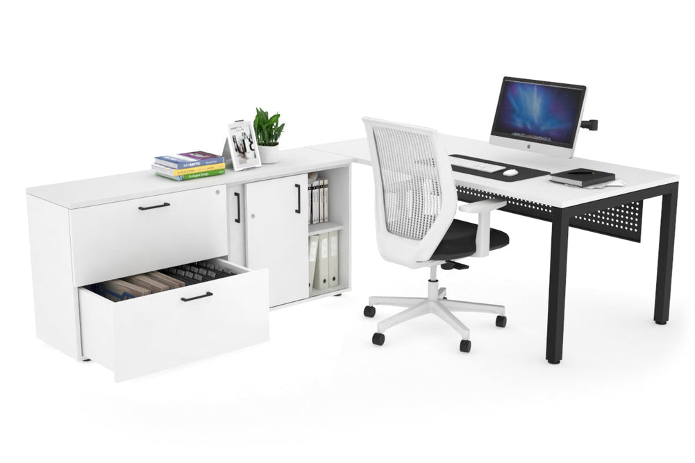 Quadro Square Executive Setting - Black Frame [1800L x 700W]-white black modesty 2 drawer lateral sliding door credenza