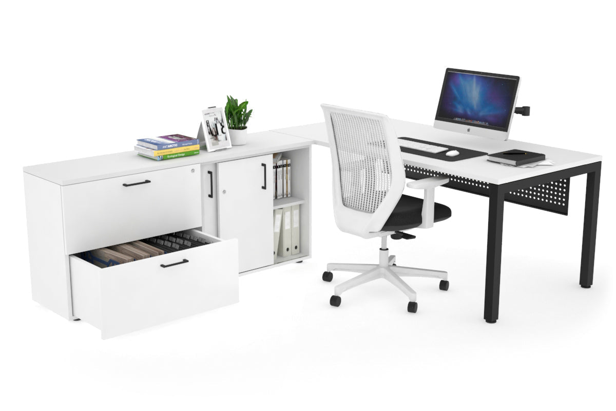 Quadro Square Executive Setting - Black Frame [1800L x 700W] Jasonl white black modesty 2 drawer lateral sliding door credenza