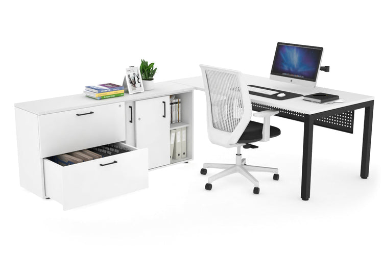 Quadro Square Executive Setting - Black Frame [1800L x 700W] Jasonl white black modesty 2 drawer lateral sliding door credenza