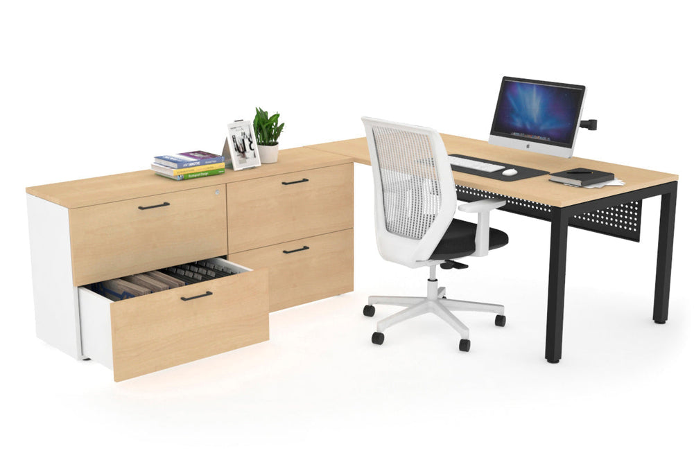 Quadro Square Executive Setting - Black Frame [1800L x 700W]-maple black modesty 4 drawer lateral filing cabinet