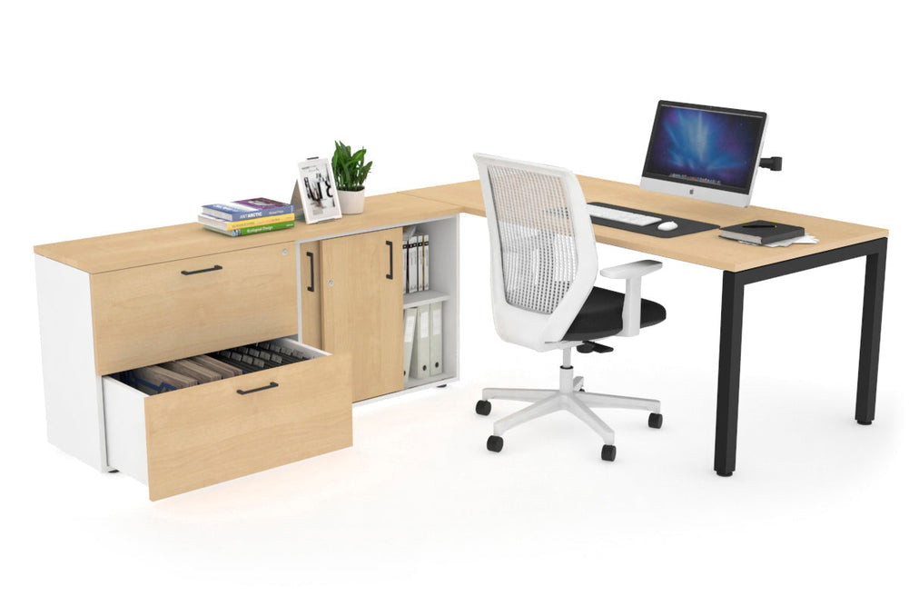 Quadro Square Executive Setting - Black Frame [1800L x 700W]-maple none 2 drawer lateral sliding door credenza