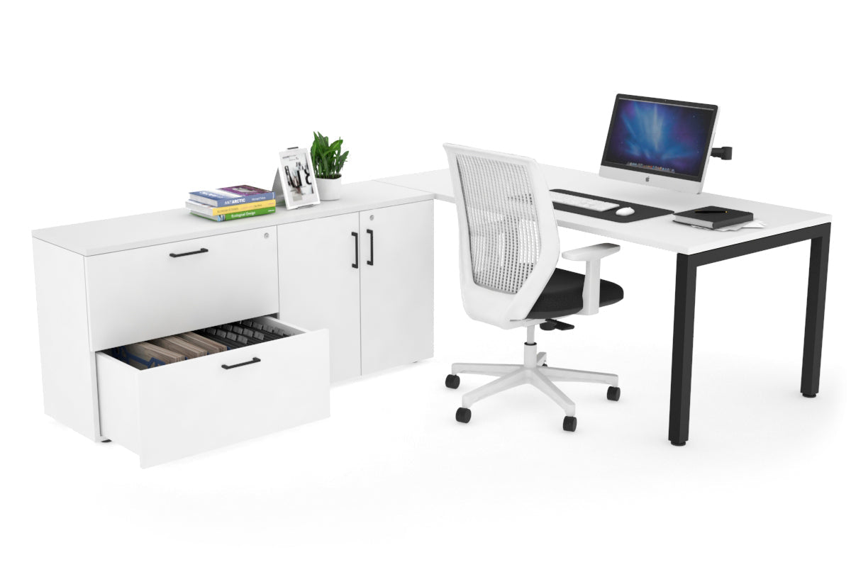 Quadro Square Executive Setting - Black Frame [1800L x 700W] Jasonl white none 2 drawer 2 door filing cabinet