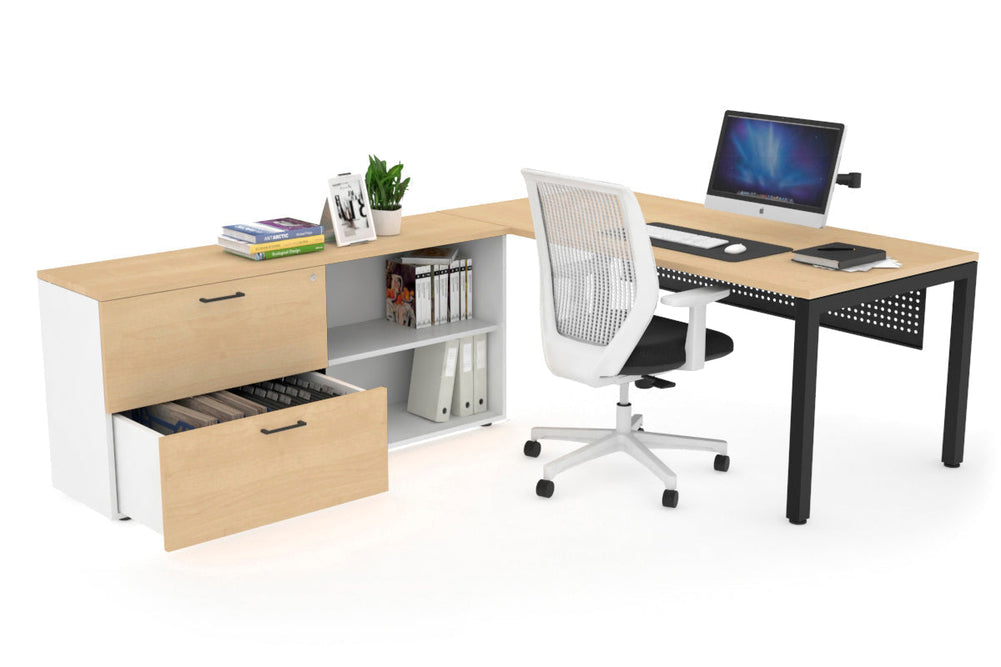 Quadro Square Executive Setting - Black Frame [1800L x 700W]-maple black modesty 2 drawer open filing cabinet