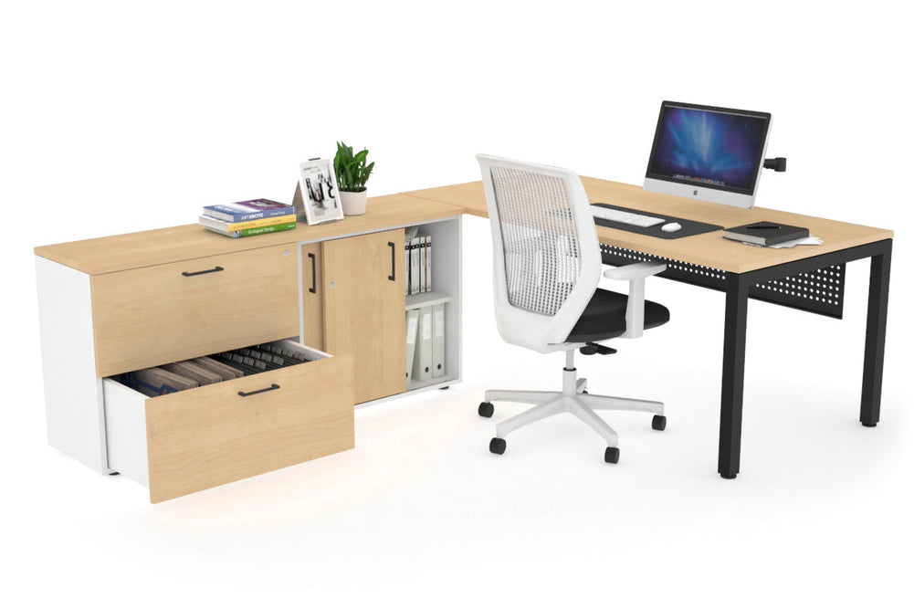 Quadro Square Executive Setting - Black Frame [1800L x 700W]-maple black modesty 2 drawer lateral sliding door credenza