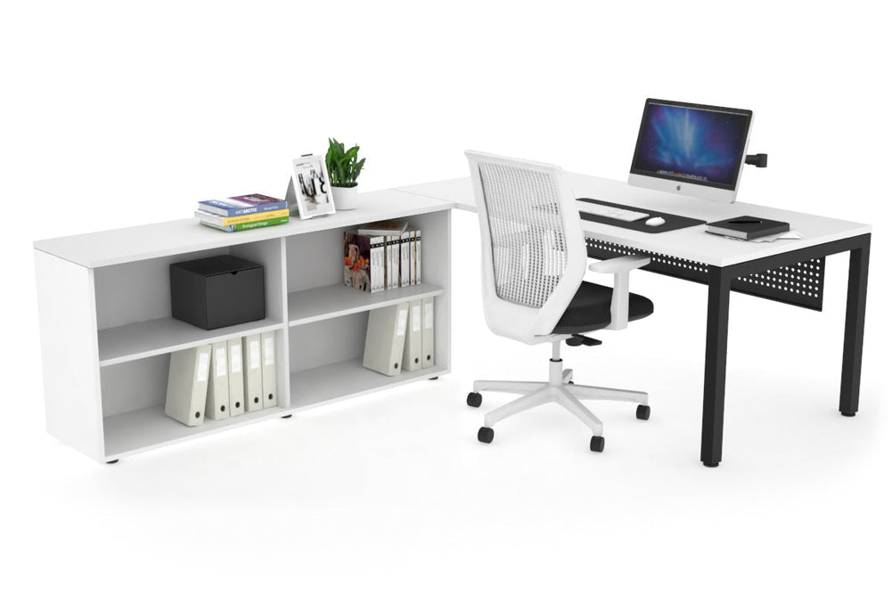 Quadro Square Executive Setting - Black Frame [1800L x 700W]-white black modesty open bookcase