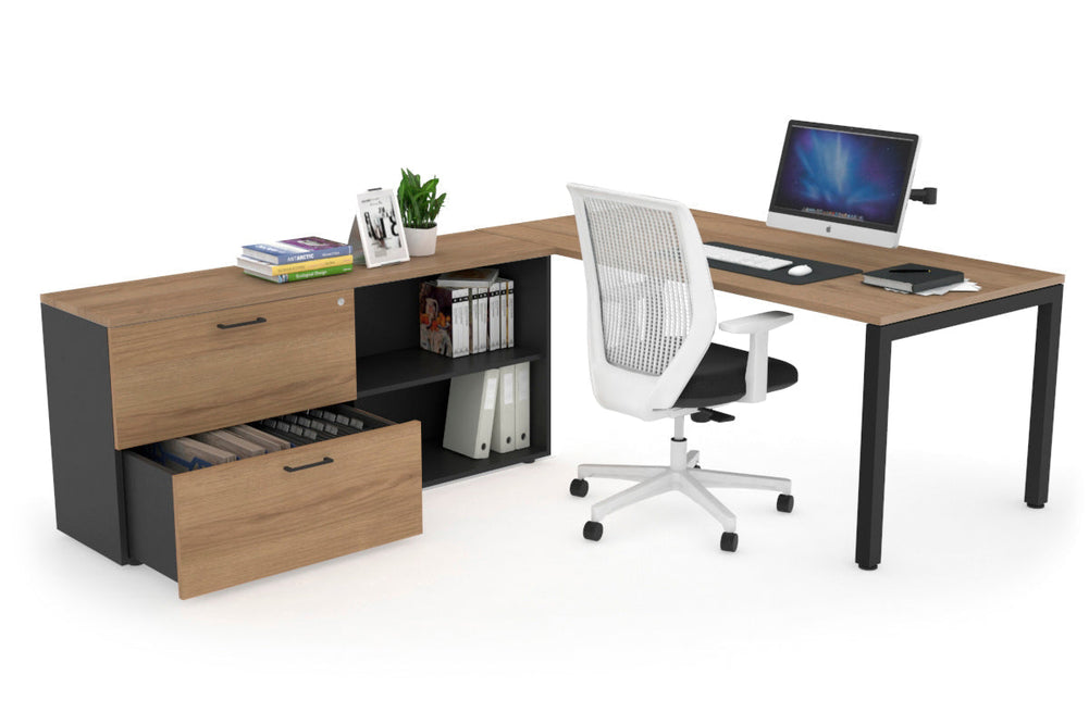 Quadro Square Executive Setting - Black Frame [1800L x 700W]-salvage oak none 2 drawer open filing cabinet