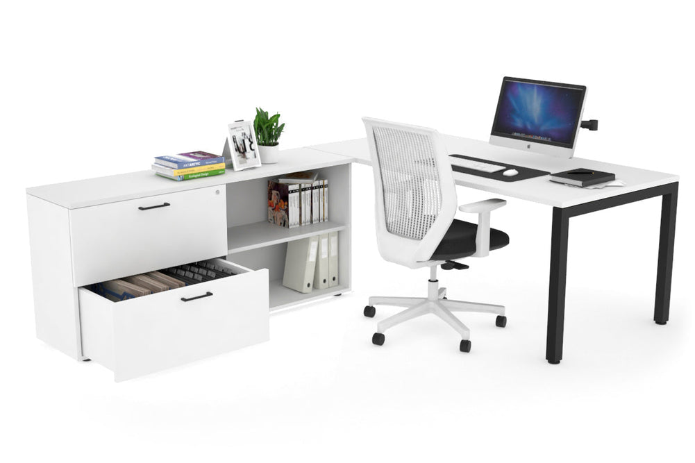 Quadro Square Executive Setting - Black Frame [1800L x 700W]-white none 2 drawer open filing cabinet