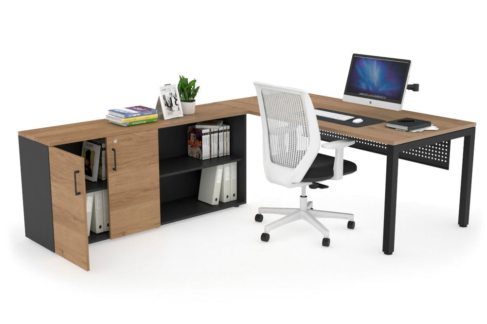 Quadro Square Executive Setting - Black Frame [1800L x 700W]-salvage oak black modesty 2 door open storage cabinet