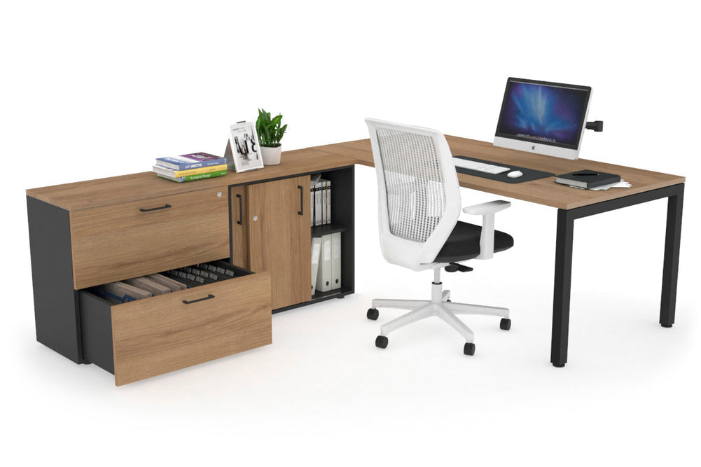 Quadro Square Executive Setting - Black Frame [1800L x 700W]-salvage oak none 2 drawer lateral sliding door credenza