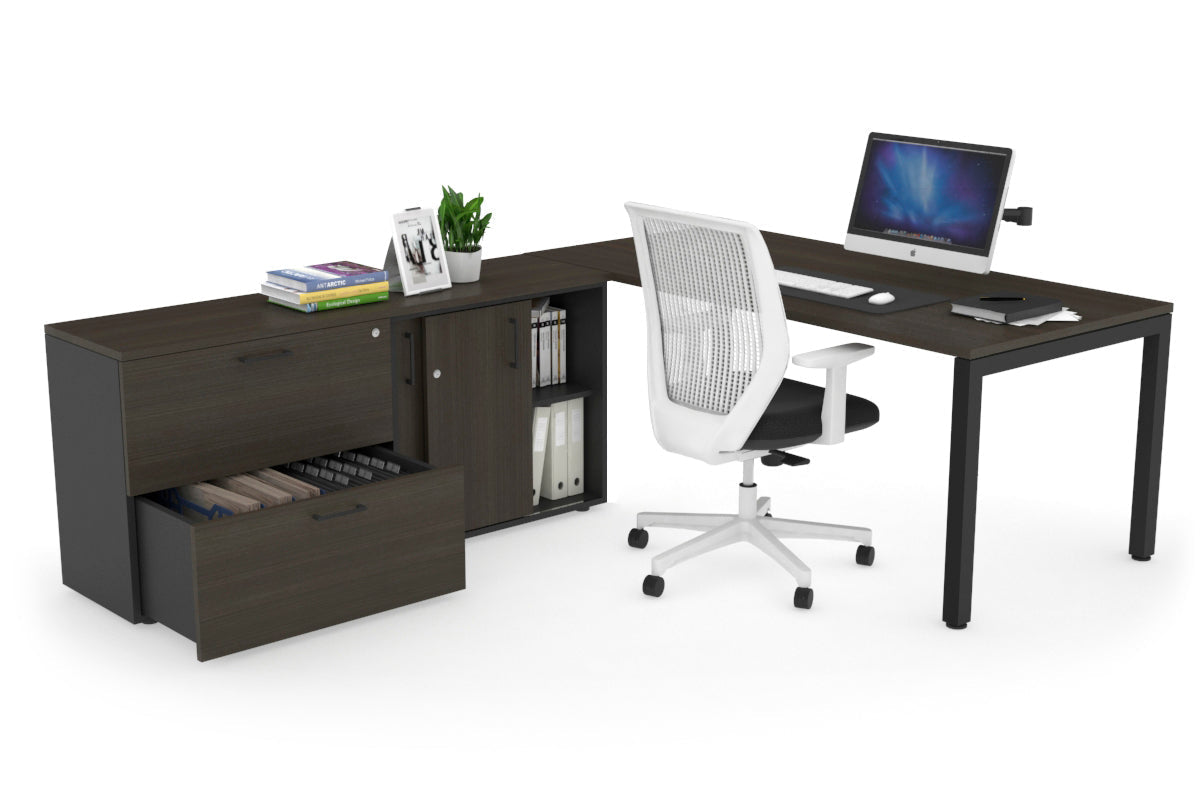 Quadro Square Executive Setting - Black Frame [1800L x 700W] Jasonl dark oak none 2 drawer lateral sliding door credenza