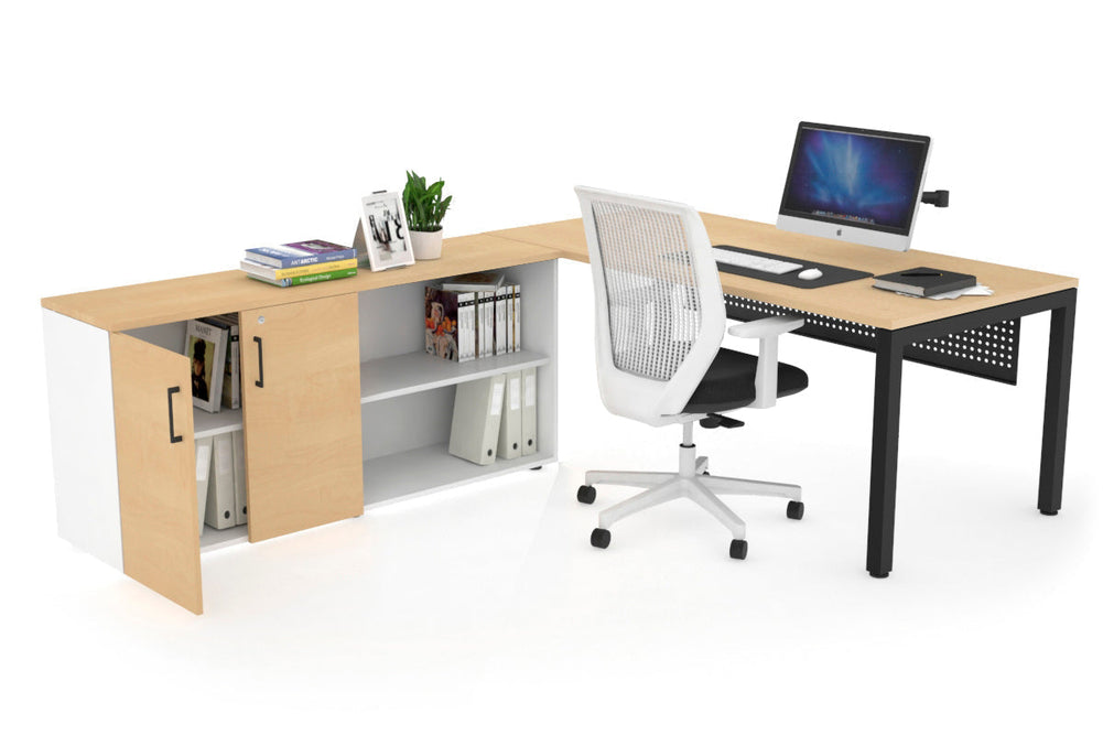 Quadro Square Executive Setting - Black Frame [1800L x 700W]-maple black modesty 2 door open storage cabinet