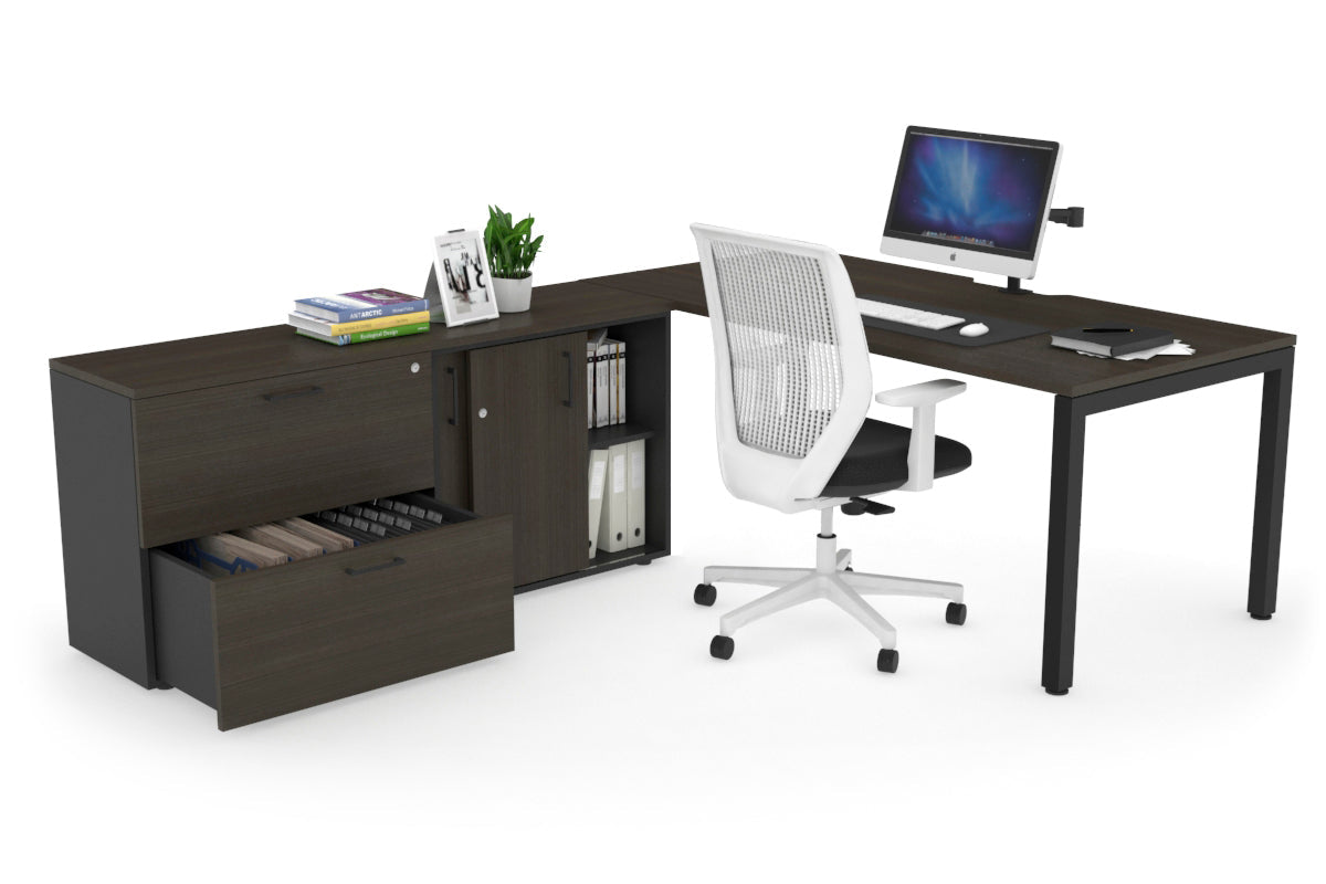 Quadro Square Executive Setting - Black Frame [1800L x 800W with Cable Scallop] Jasonl dark oak none 2 drawer lateral sliding door credenza