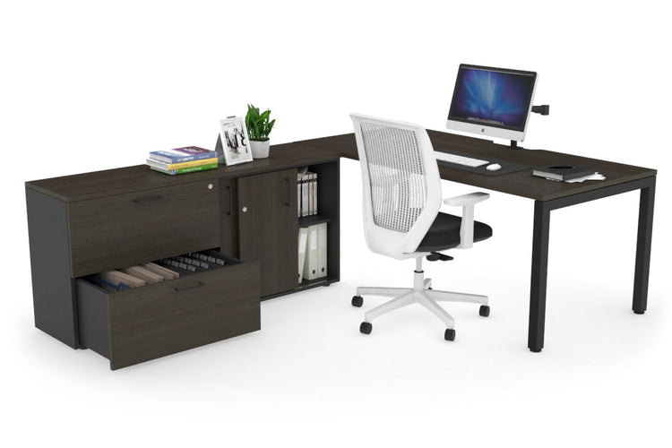 Quadro Square Executive Setting - Black Frame [1800L x 800W with Cable Scallop] Jasonl dark oak none 2 drawer lateral sliding door credenza