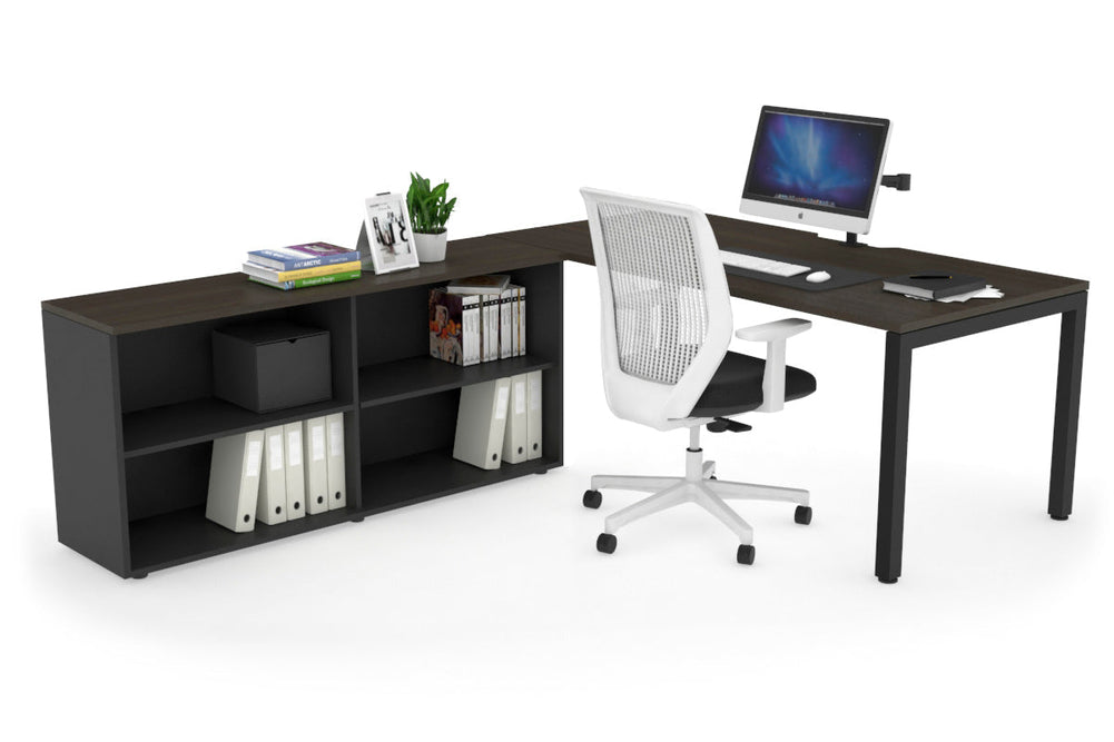 Quadro Square Executive Setting - Black Frame [1800L x 800W with Cable Scallop]-dark oak none open bookcase