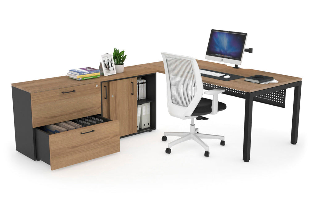 Quadro Square Executive Setting - Black Frame [1800L x 800W with Cable Scallop]-salvage oak black modesty 2 drawer lateral sliding door credenza