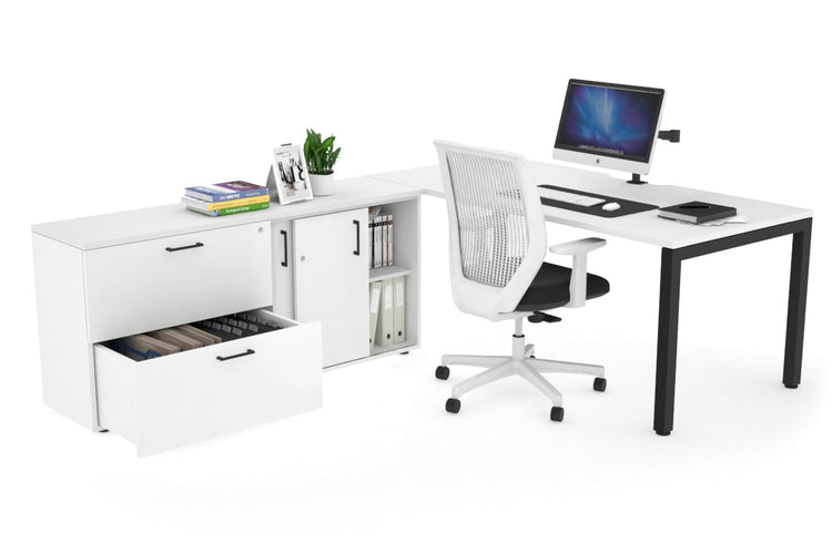 Quadro Square Executive Setting - Black Frame [1800L x 800W with Cable Scallop] Jasonl white none 2 drawer lateral sliding door credenza