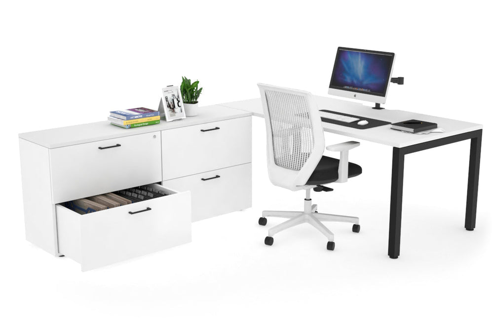Quadro Square Executive Setting - Black Frame [1800L x 800W with Cable Scallop]-white none 4 drawer lateral filing cabinet