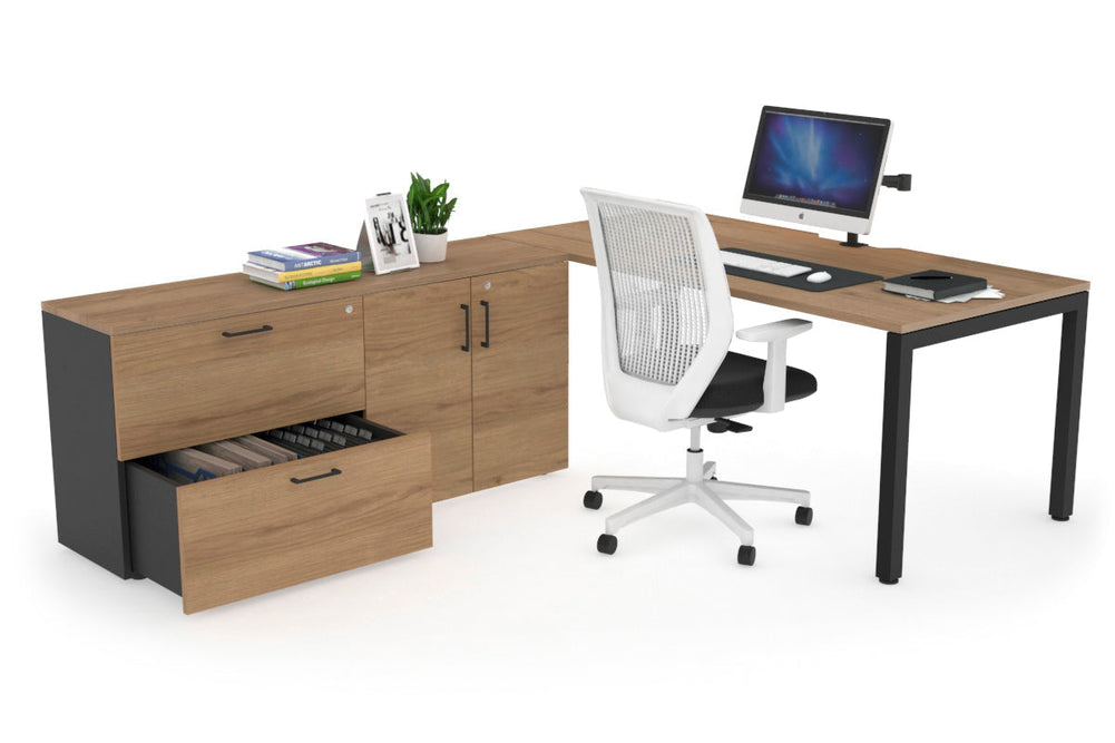 Quadro Square Executive Setting - Black Frame [1800L x 800W with Cable Scallop]-salvage oak none 2 drawer 2 door filing cabinet