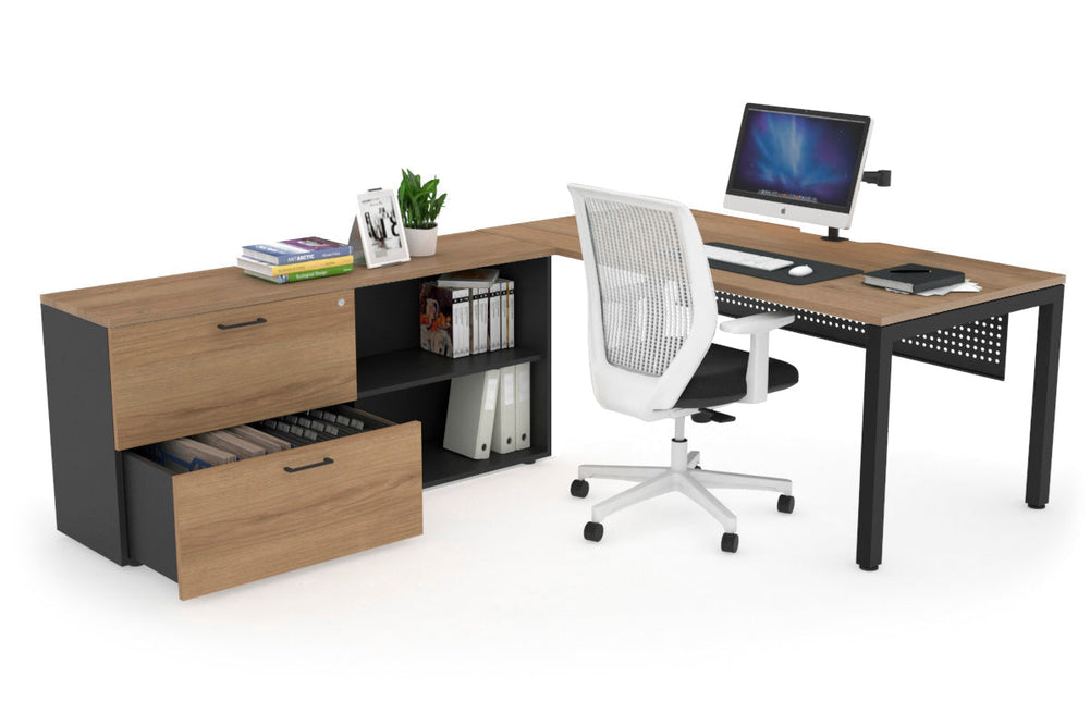 Quadro Square Executive Setting - Black Frame [1800L x 800W with Cable Scallop]-salvage oak black modesty 2 drawer open filing cabinet