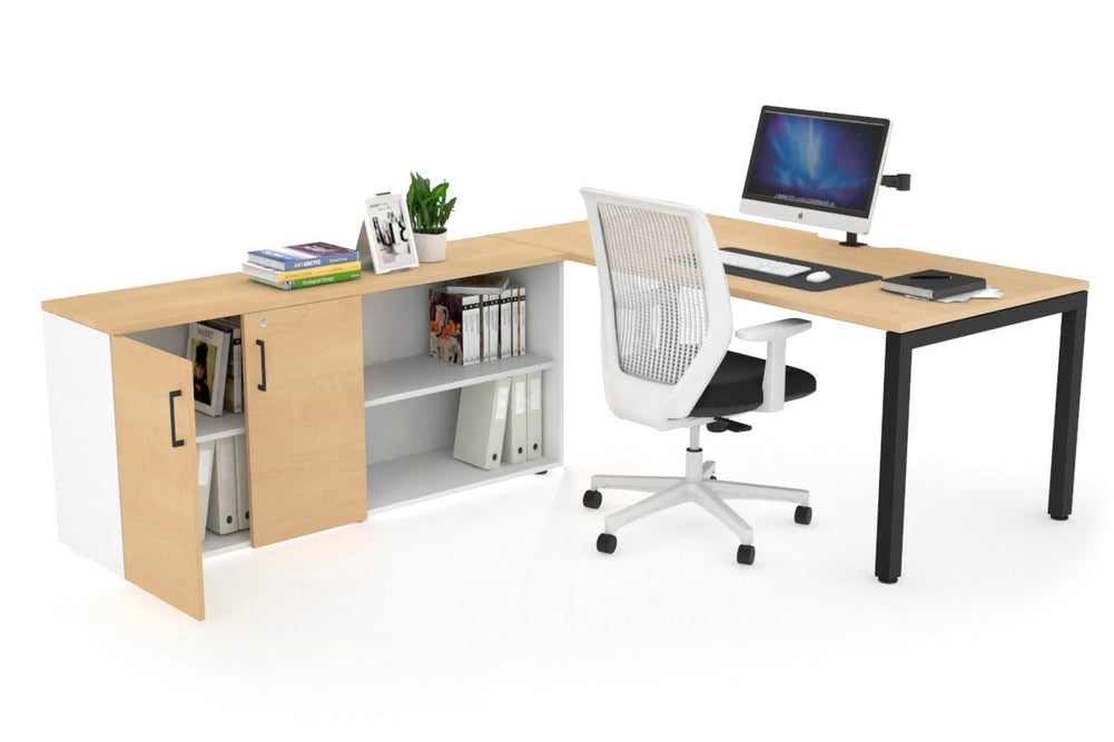 Quadro Square Executive Setting - Black Frame [1800L x 800W with Cable Scallop]-maple none 2 door open storage cabinet