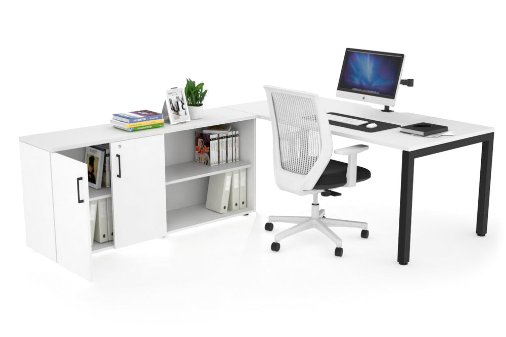 Quadro Square Executive Setting - Black Frame [1800L x 800W with Cable Scallop]-white none 2 door open storage cabinet