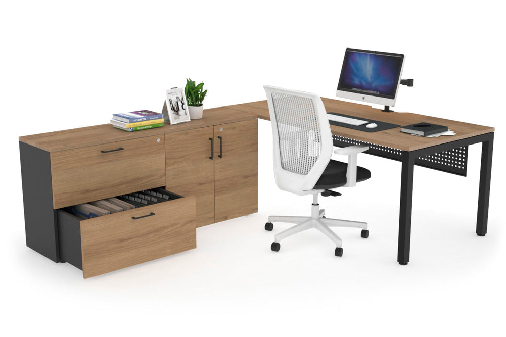 Quadro Square Executive Setting - Black Frame [1800L x 800W with Cable Scallop]-salvage oak black modesty 2 drawer 2 door filing cabinet