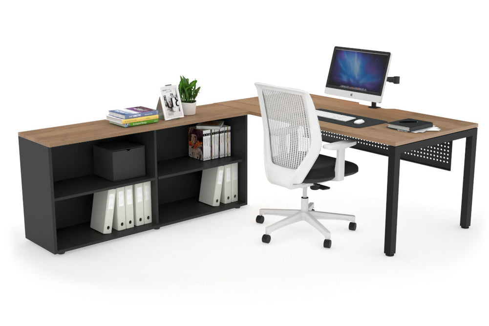 Quadro Square Executive Setting - Black Frame [1800L x 800W with Cable Scallop]-salvage oak black modesty open bookcase