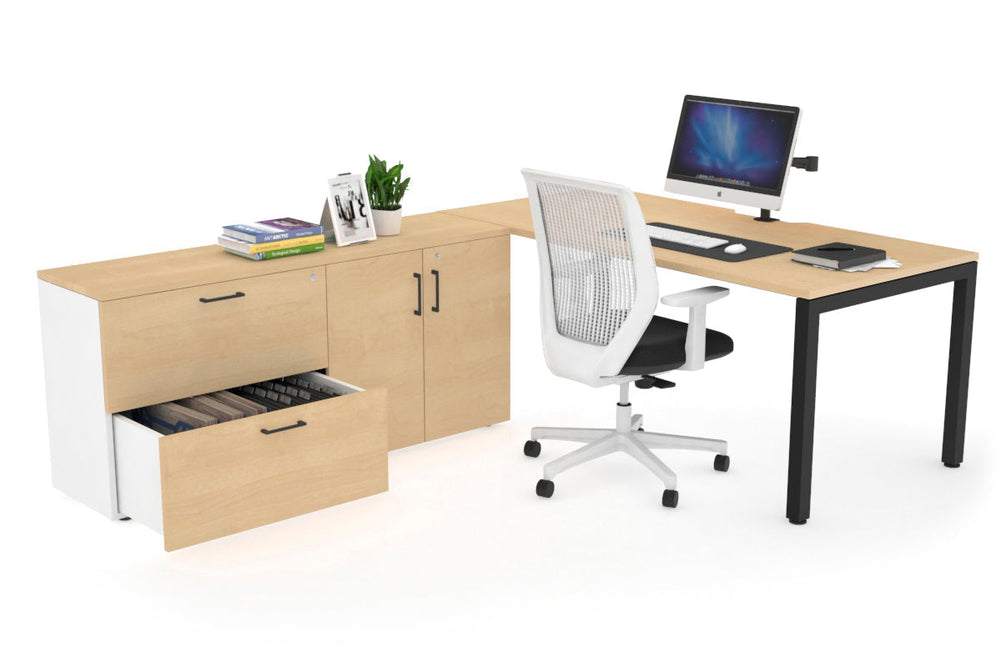 Quadro Square Executive Setting - Black Frame [1800L x 800W with Cable Scallop]-maple none 2 drawer 2 door filing cabinet
