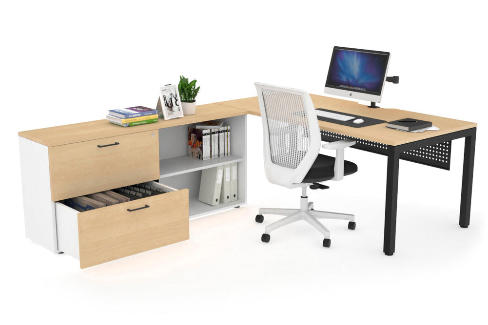 Quadro Square Executive Setting - Black Frame [1800L x 800W with Cable Scallop]-maple black modesty 2 drawer open filing cabinet