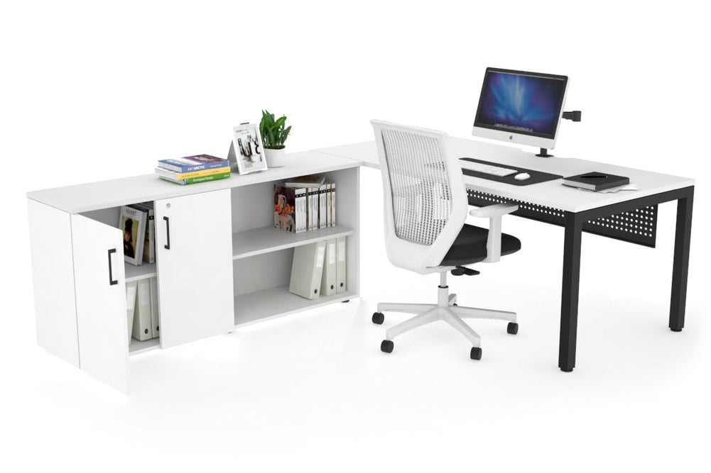 Quadro Square Executive Setting - Black Frame [1800L x 800W with Cable Scallop]-white black modesty 2 door open storage cabinet