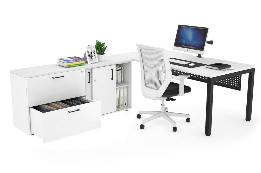 Quadro Square Executive Setting - Black Frame [1800L x 800W with Cable Scallop]-white black modesty 2 drawer lateral sliding door credenza