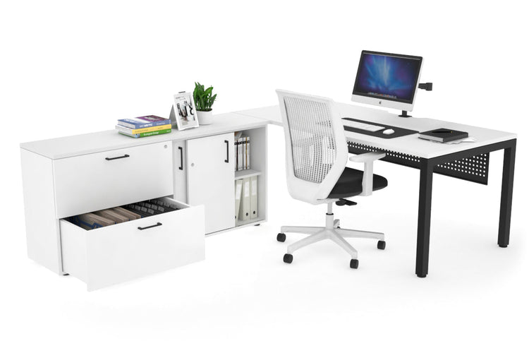 Quadro Square Executive Setting - Black Frame [1800L x 800W with Cable Scallop] Jasonl white black modesty 2 drawer lateral sliding door credenza
