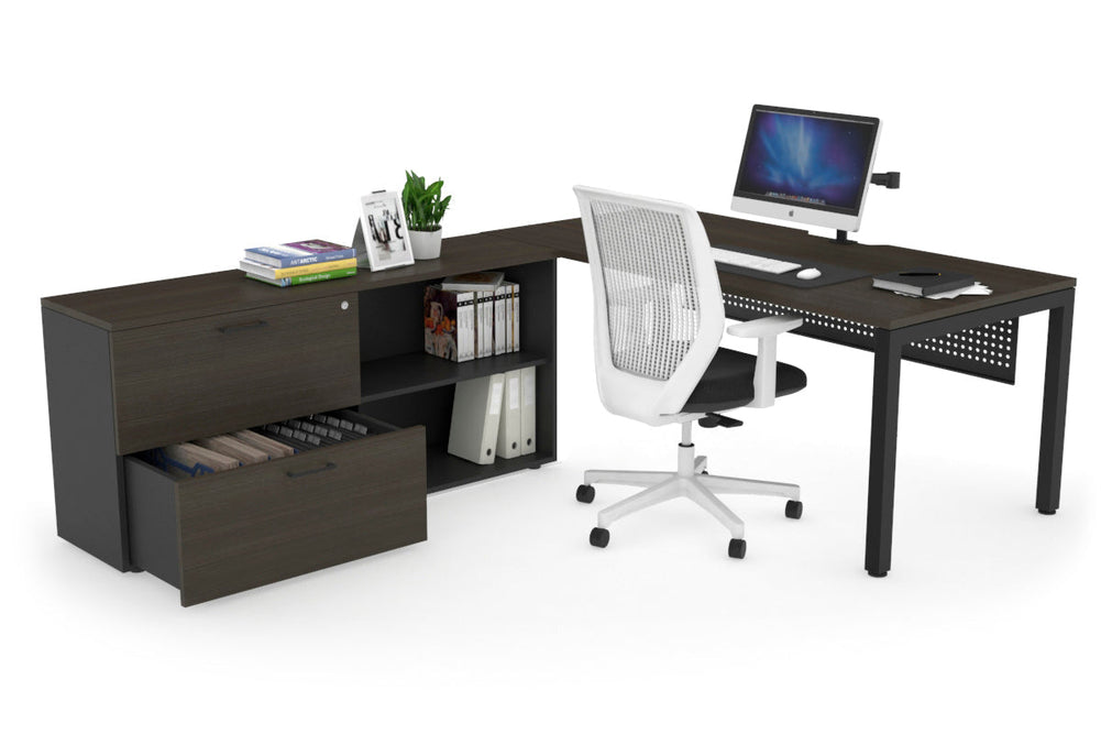 Quadro Square Executive Setting - Black Frame [1800L x 800W with Cable Scallop]-dark oak black modesty 2 drawer open filing cabinet