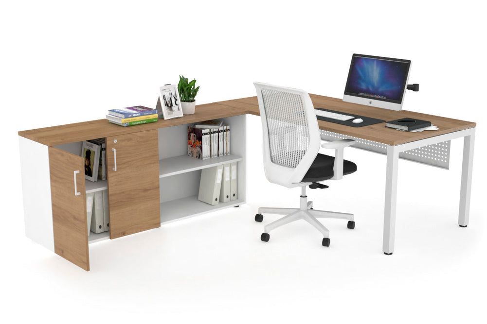 Quadro Square Executive Setting - White Frame [1600L x 700W]-salvage oak white modesty 2 door open storage cabinet