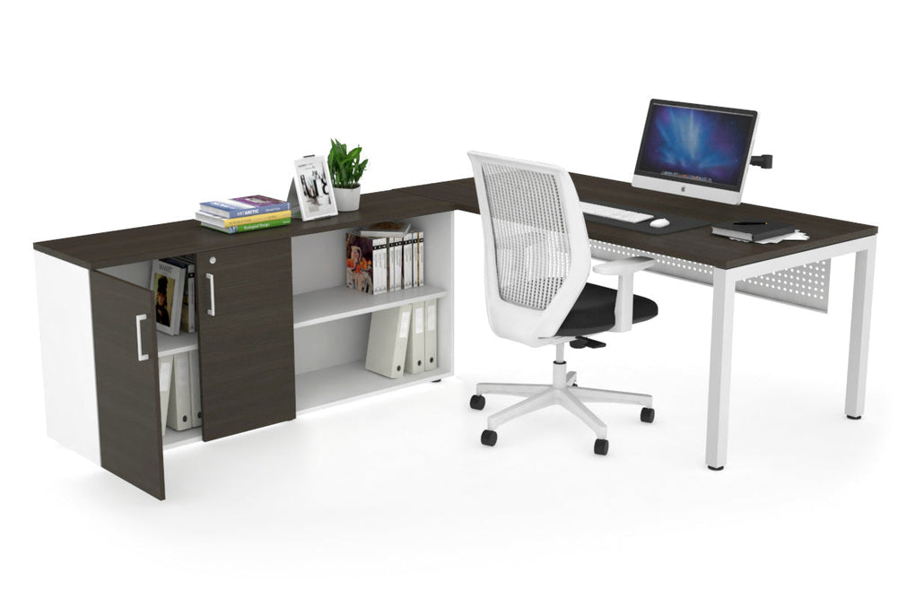 Quadro Square Executive Setting - White Frame [1600L x 700W]-dark oak white modesty 2 door open storage cabinet