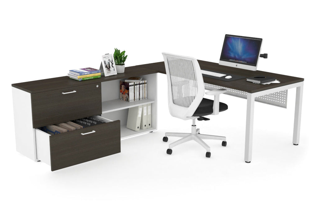 Quadro Square Executive Setting - White Frame [1600L x 700W]-dark oak white modesty 2 drawer open filing cabinet