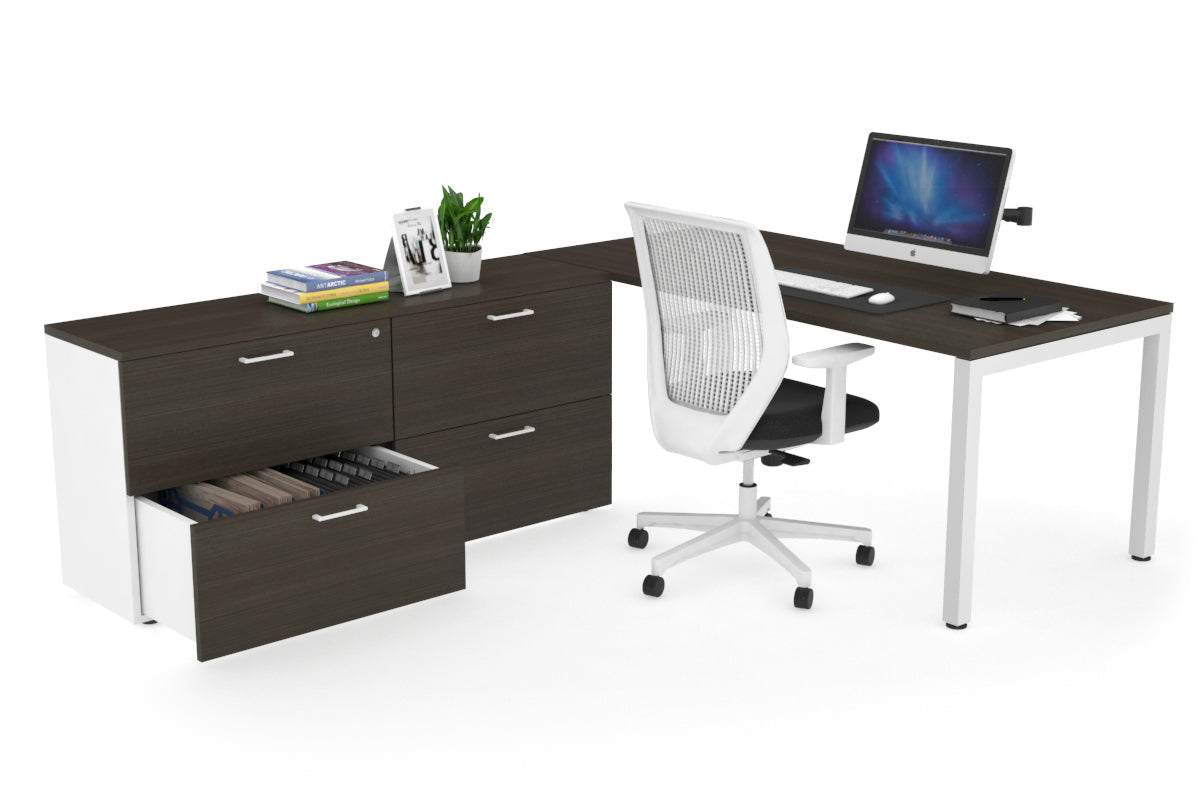 Quadro Square Executive Setting - White Frame [1600L x 700W] Jasonl dark oak none 4 drawer lateral filing cabinet