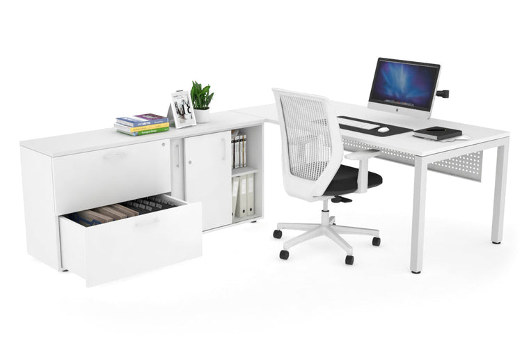 Quadro Square Executive Setting - White Frame [1600L x 700W] Jasonl white white modesty 2 drawer lateral sliding door credenza