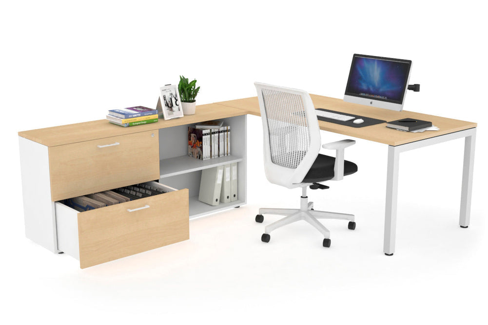 Quadro Square Executive Setting - White Frame [1600L x 700W]-maple none 2 drawer open filing cabinet