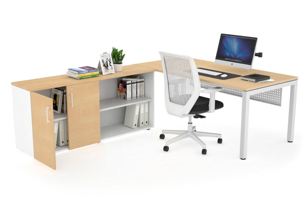 Quadro Square Executive Setting - White Frame [1600L x 700W]-maple white modesty 2 door open storage cabinet