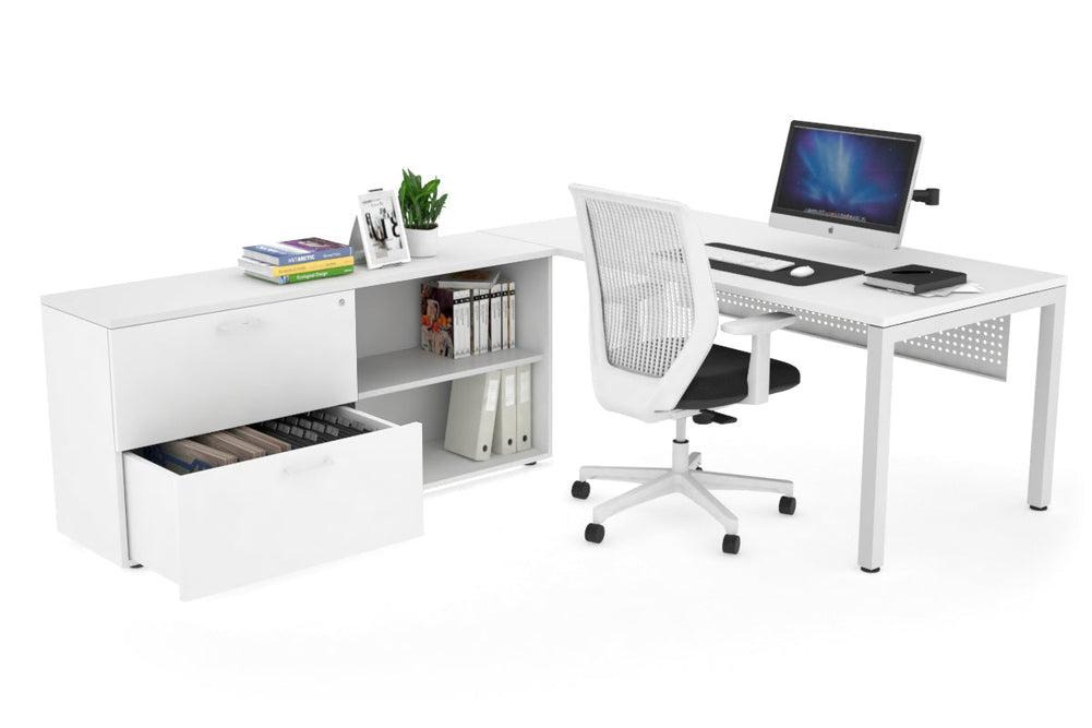 Quadro Square Executive Setting - White Frame [1600L x 700W]-white white modesty 2 drawer open filing cabinet