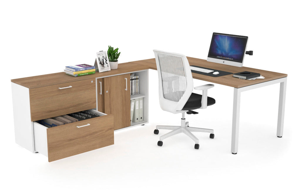 Quadro Square Executive Setting - White Frame [1600L x 700W]-salvage oak none 2 drawer lateral sliding door credenza